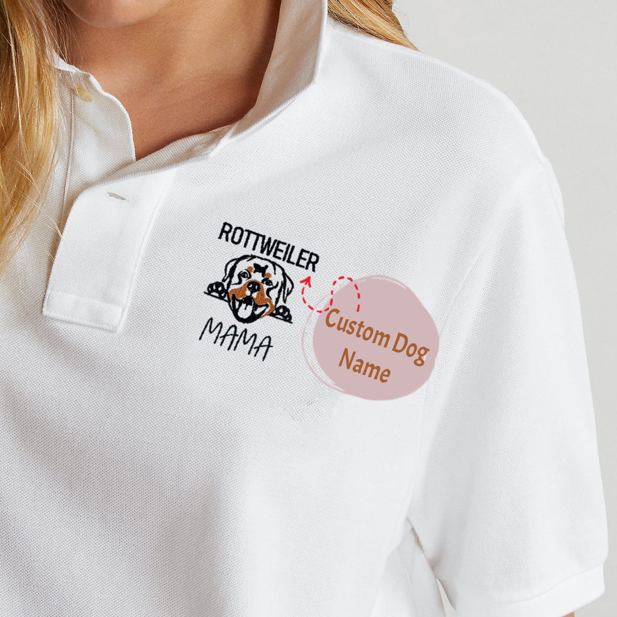 Personalized Rottweiler Dog Mama Polo Shirt Embroidered with Dog Name, Best Gifts For Rottweiler Lovers