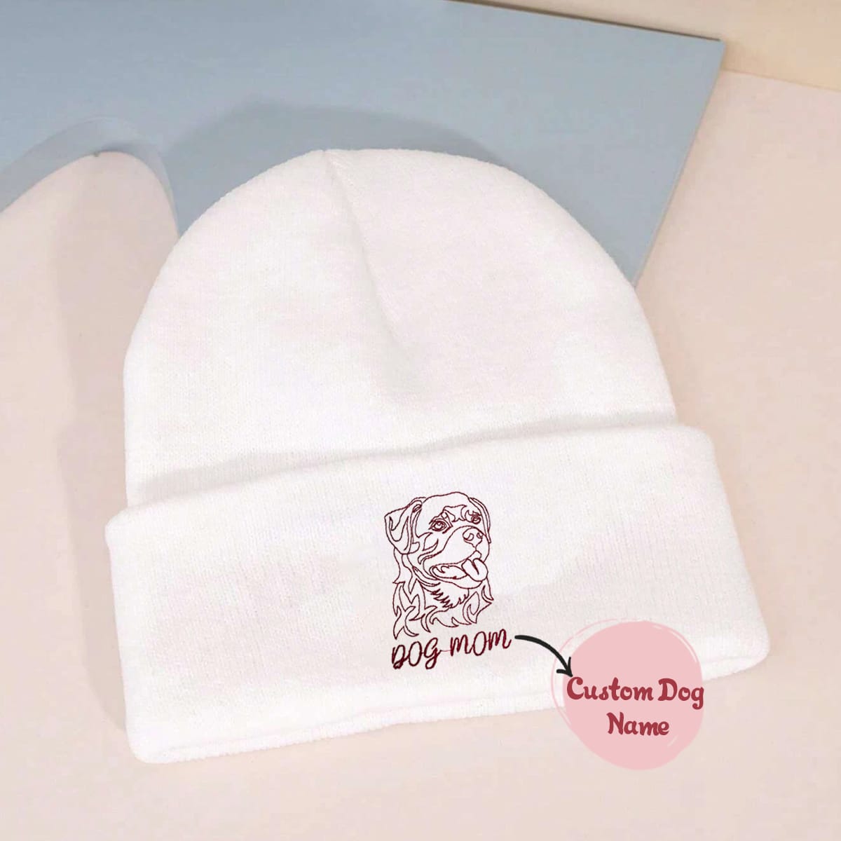 Personalized Rottweiler Dog Mom Beanie Embroidered with Dog Name, Unique Gifts For Rottweiler Lovers
