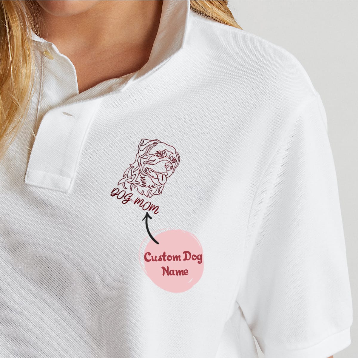 Personalized Rottweiler Dog Mom Polo Shirt Embroidered with Dog Name, Unique Gifts For Rottweiler Lovers