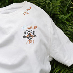 Personalized Rottweiler Dog Mom Shirt with Dog Name & Embroidered Collar, Best Gifts For Rottweiler Lovers