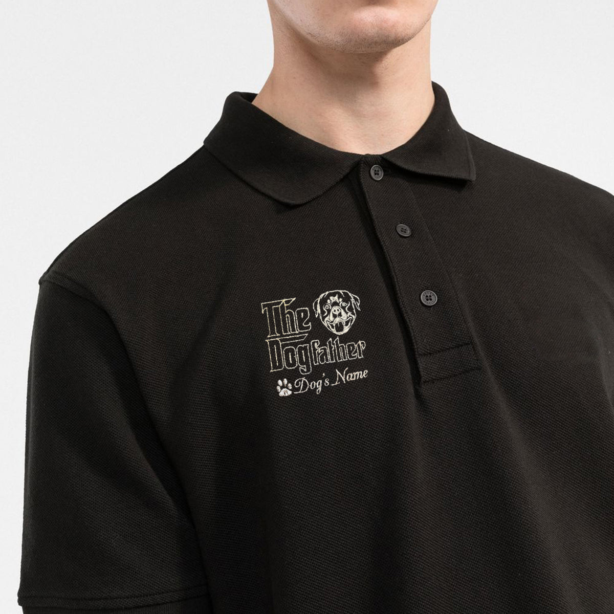 Personalized Rottweiler Polo Shirt, Embroidered with Dog Name, The DogFather Design, Unique Gift For Rottweiler Lovers