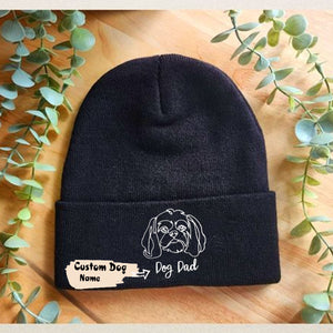 Personalized Shih Tzu Dog Dad Embroidered Beanie, Custom Beanie with Dog Name, Best Gifts For Shih Tzu Lovers