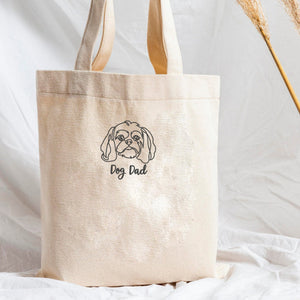 Personalized Shih Tzu Dog Dad Embroidered Tote Bag, Custom Tote Bag with Dog Name, Best Gifts For Shih Tzu Lovers