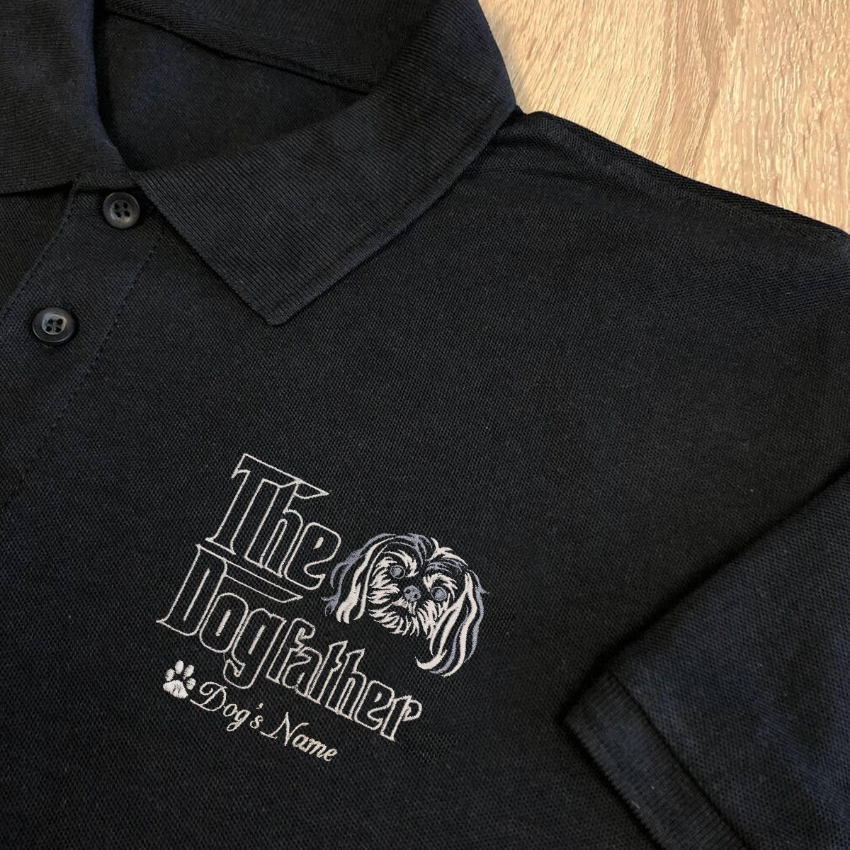 Personalized The DogFather Embroidered Polo Shirt Shih Tzu, Custom Polo Shirt with Dog Name, Best Gifts For Shih Tzu Lovers