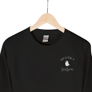 Spooky Season Crewneck Embroidered Sweatshirt, Hoodie - Halloween Ghost Black