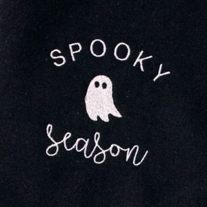 Spooky Season Crewneck Embroidered Sweatshirt, Hoodie - Halloween Ghost Black