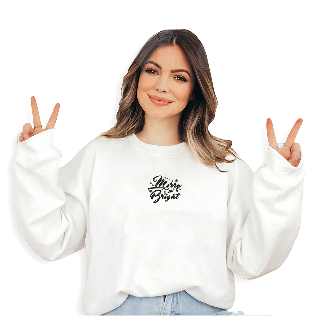 Merry Bright Christmas Gifts Sweatshirt, Hoodie Embroidered - Embroly