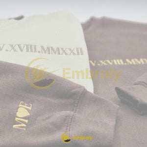 Personalized Embroidery Roman Numeral Anniversary Hoodie, Father Day Custom Matching Couple Sweatshirt Unisex