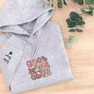 Custom Embroidered Cool Mom Club Hoodie, Personalized Hoodie With Initial On Sleeve