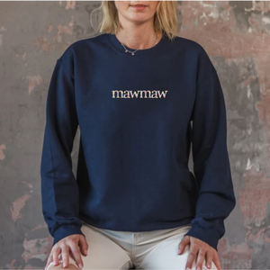 Custom Embroidered Floral Mawmaw Sweatshirt, Personalized Crewneck with Initial Or Icon On Sleeve