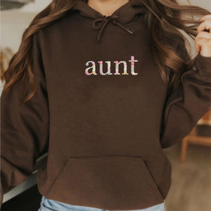 Custom Embroidered Hoodie For Aunt, Personalized Hood With Initial On Sleeve, Unique Gift For Aunt