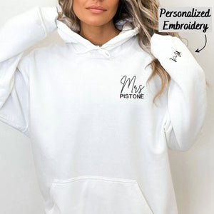 Custom Embroidered Mr and Mrs Hoodie, Personalized Just Married Hoodie With Initial On Sleeve