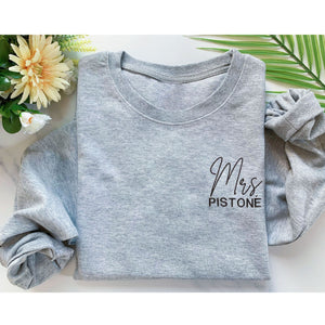 Custom Embroidered Mr and Mrs Sweatshirt,Personalized Just Married Crewneck With Initial On Sleeve