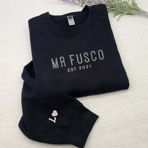 Custom Embroidered Mr And Mrs Sweatshirt With Anniversary Date, Best Gift For Maching Couple