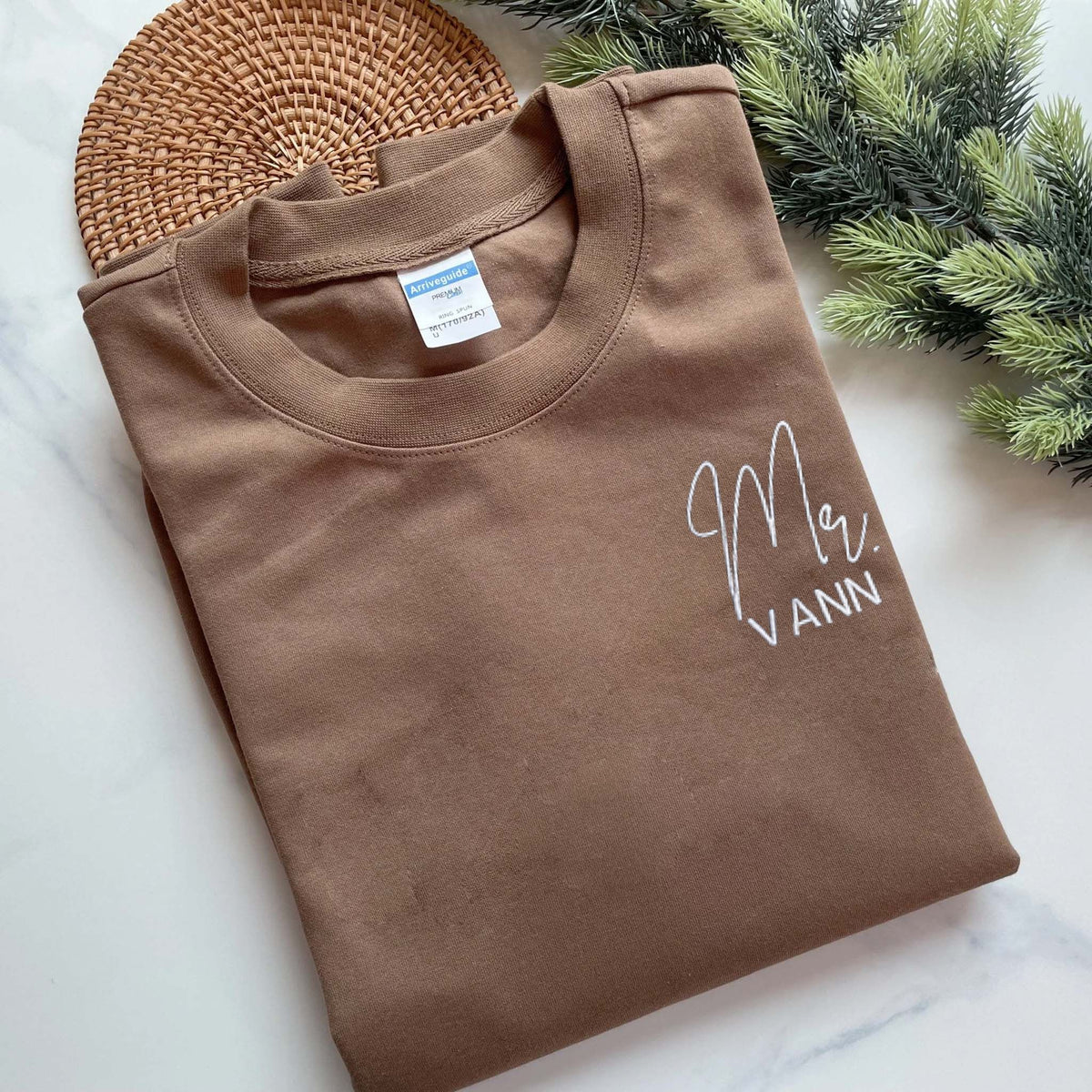 Custom Embroidered Mr and Mrs Sweatshirt With Icon On Sleeve, Mr And Mrs Gift Ideas