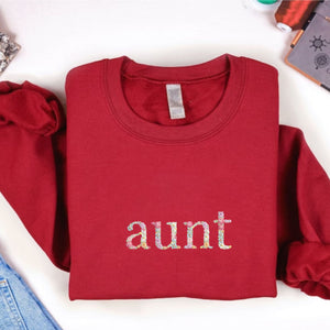 Custom Embroidered Sweatshirt For Aunt, Personalized Crewneck With Initial On Sleeve, Unique Gift For Aunt