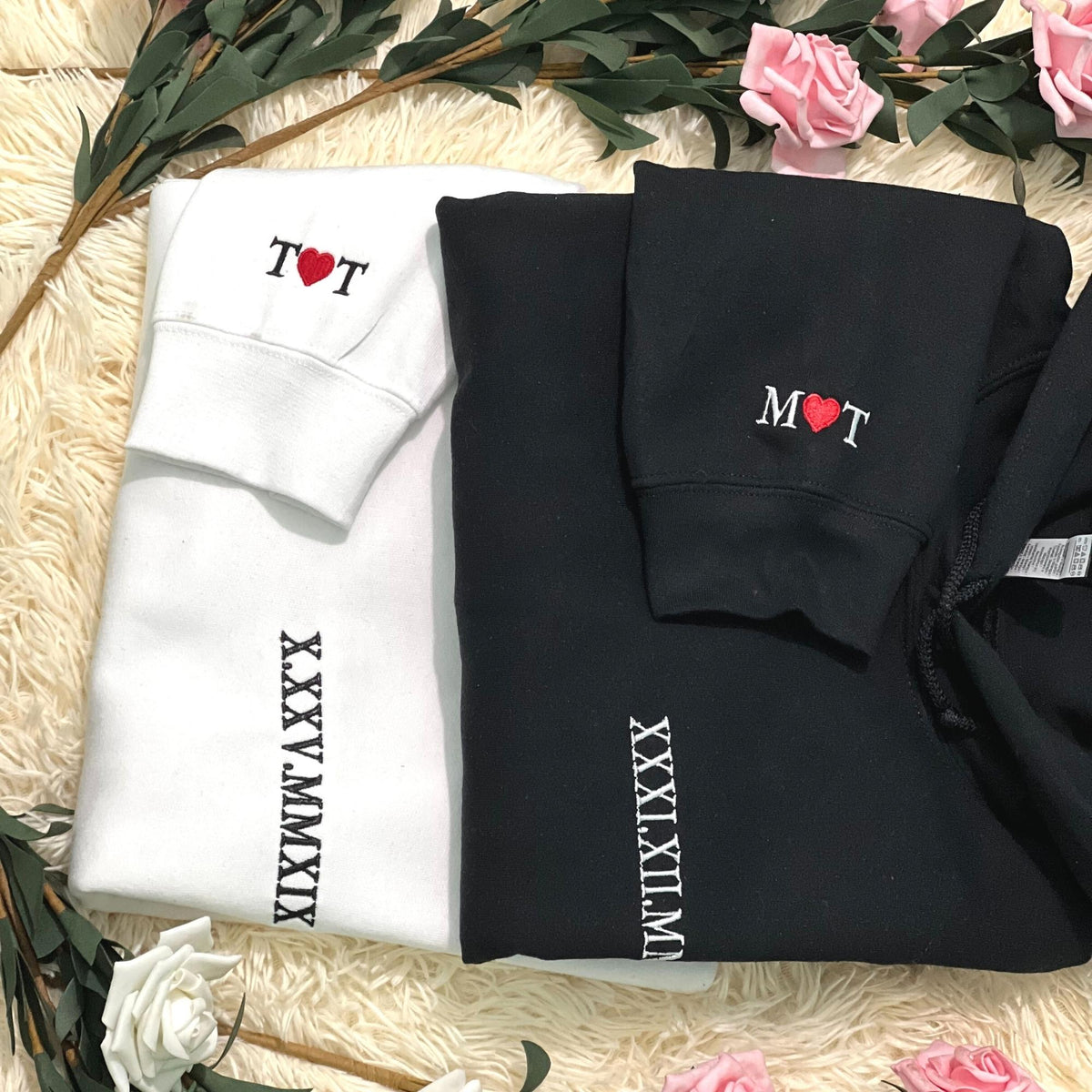 Custom Embroidered Roman Numeral Date Sweatshirt, Hoodie Personalized Date Anniversary Year Wedding Gifts - Embroly