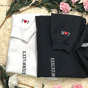 Custom Embroidered Roman Numeral Date Sweatshirt, Hoodie Personalized Date Anniversary Year Wedding Gifts