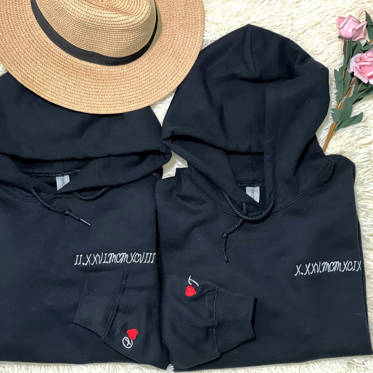 Custom Embroidered Roman Numeral Date Sweatshirt, Hoodie Personalized Date Anniversary Year Wedding Gifts - Embroly