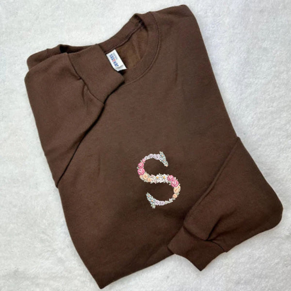 Embroidered Floral Initial Sweatshirt 