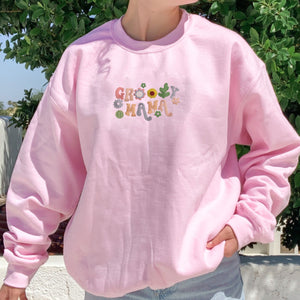 Custom Floral Groovy Mama Sweatshirt, Embroider with Flower, First Mothers Day Gifts