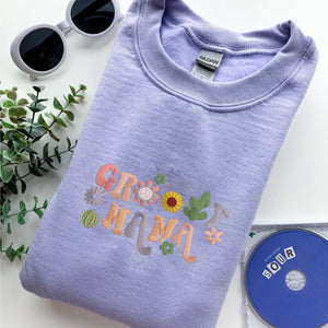 Custom Floral Groovy Mama Sweatshirt, Embroider with Flower, First Mothers Day Gifts