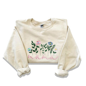 Custom Floral Mama Sweatshirt Embroidered Kid Name on SLeeve, The Unique Gift for Mother