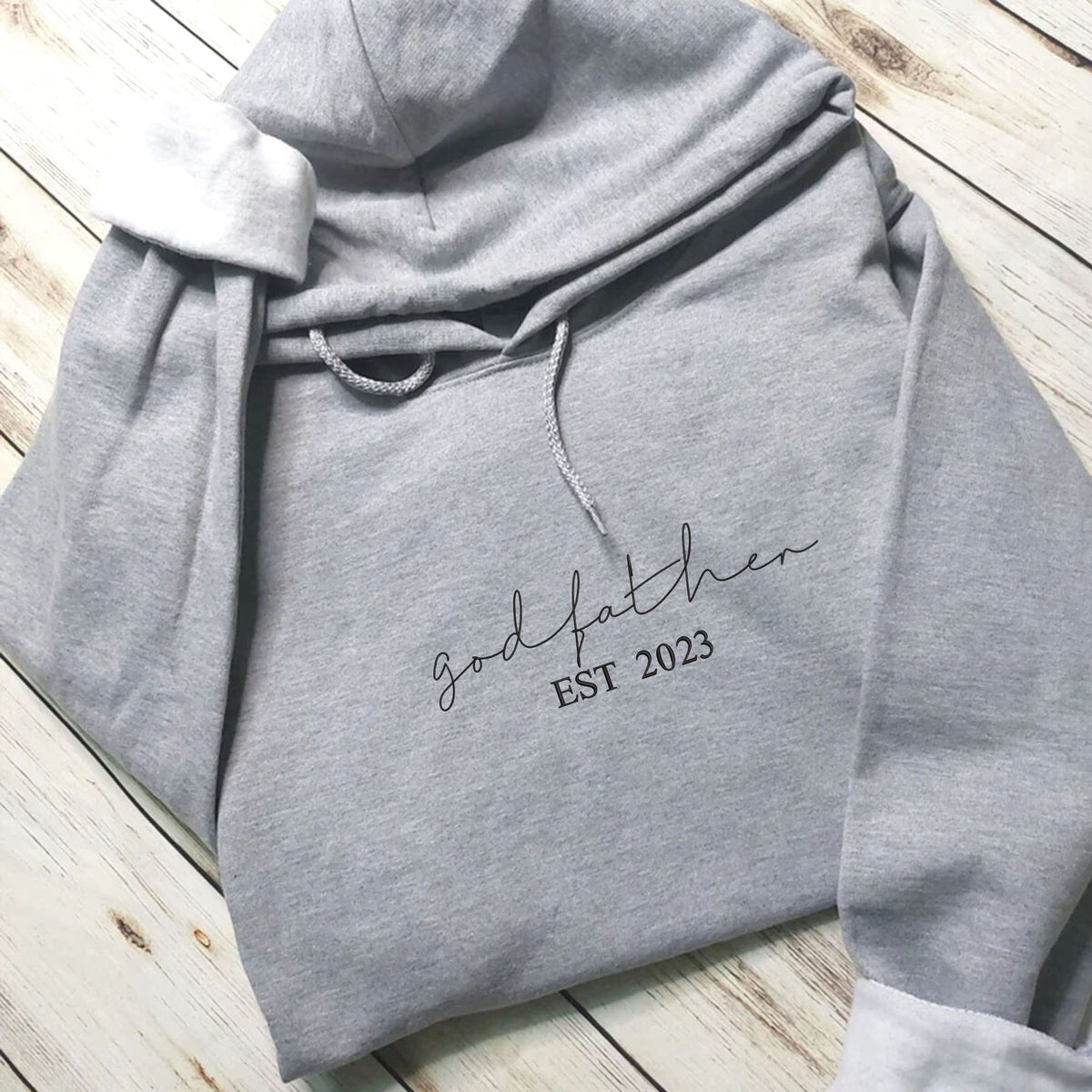 Custom God Father EST Hoodie With Kids Name On Sleeve, Best Godfather Gifts From Godson