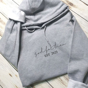Custom God Father EST Hoodie With Kids Name On Sleeve, Best Godfather Gifts From Godson