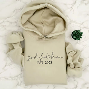Custom God Father EST Hoodie With Kids Name On Sleeve, Best Godfather Gifts From Godson