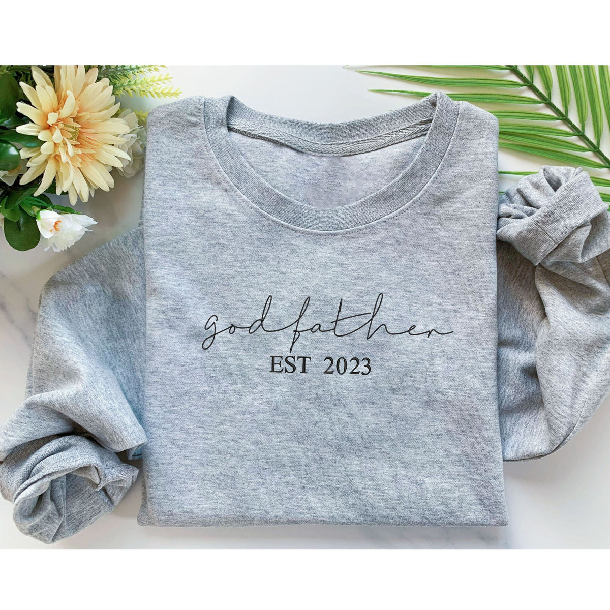 Custom God Father EST Sweatshirt With Kids Name On Sleeve, Best Godfather Gifts From Godson