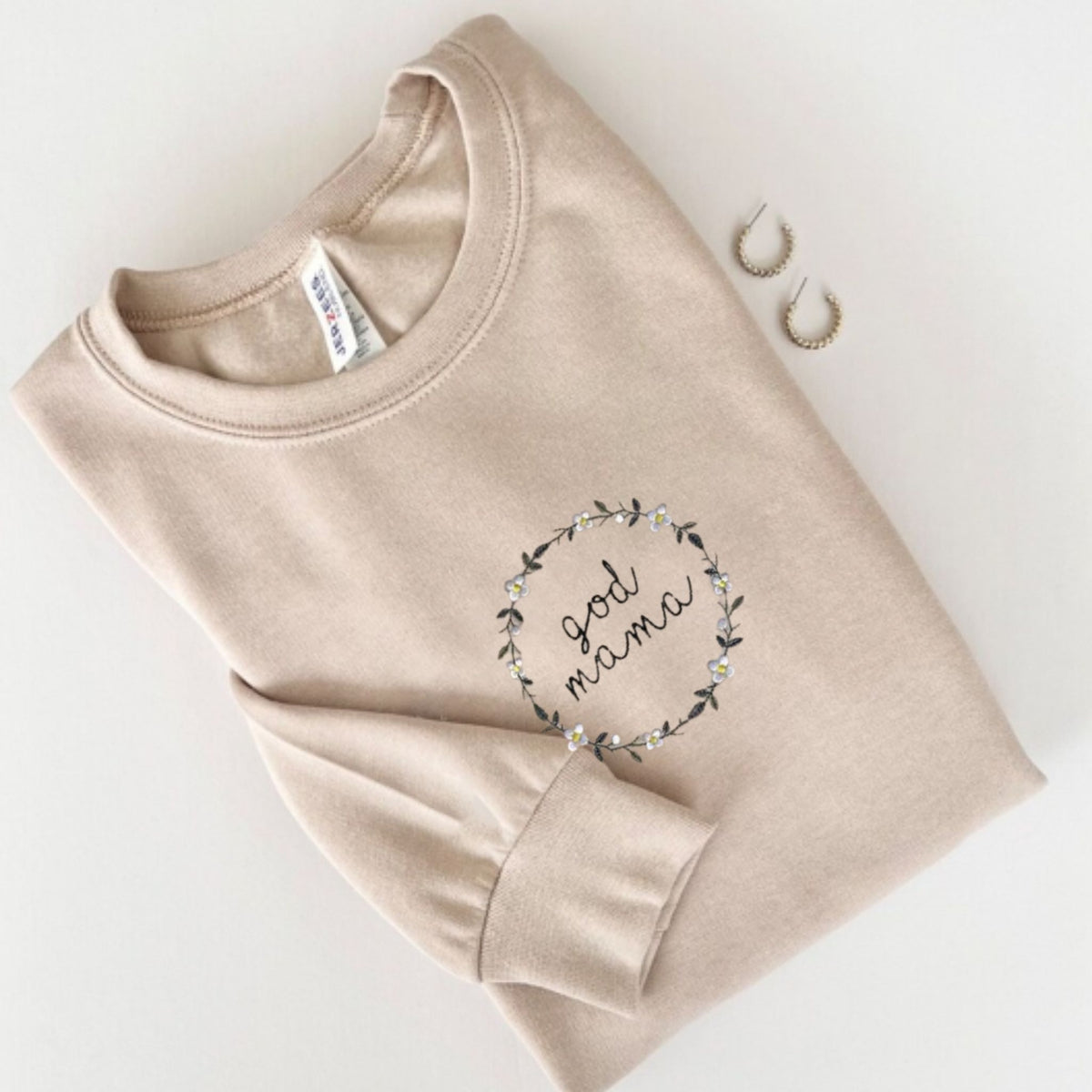 Custom God Mother Embroidery Sweatshirt, Personalized Crewneck On The Sleeve, Best Gift For Mother Day's