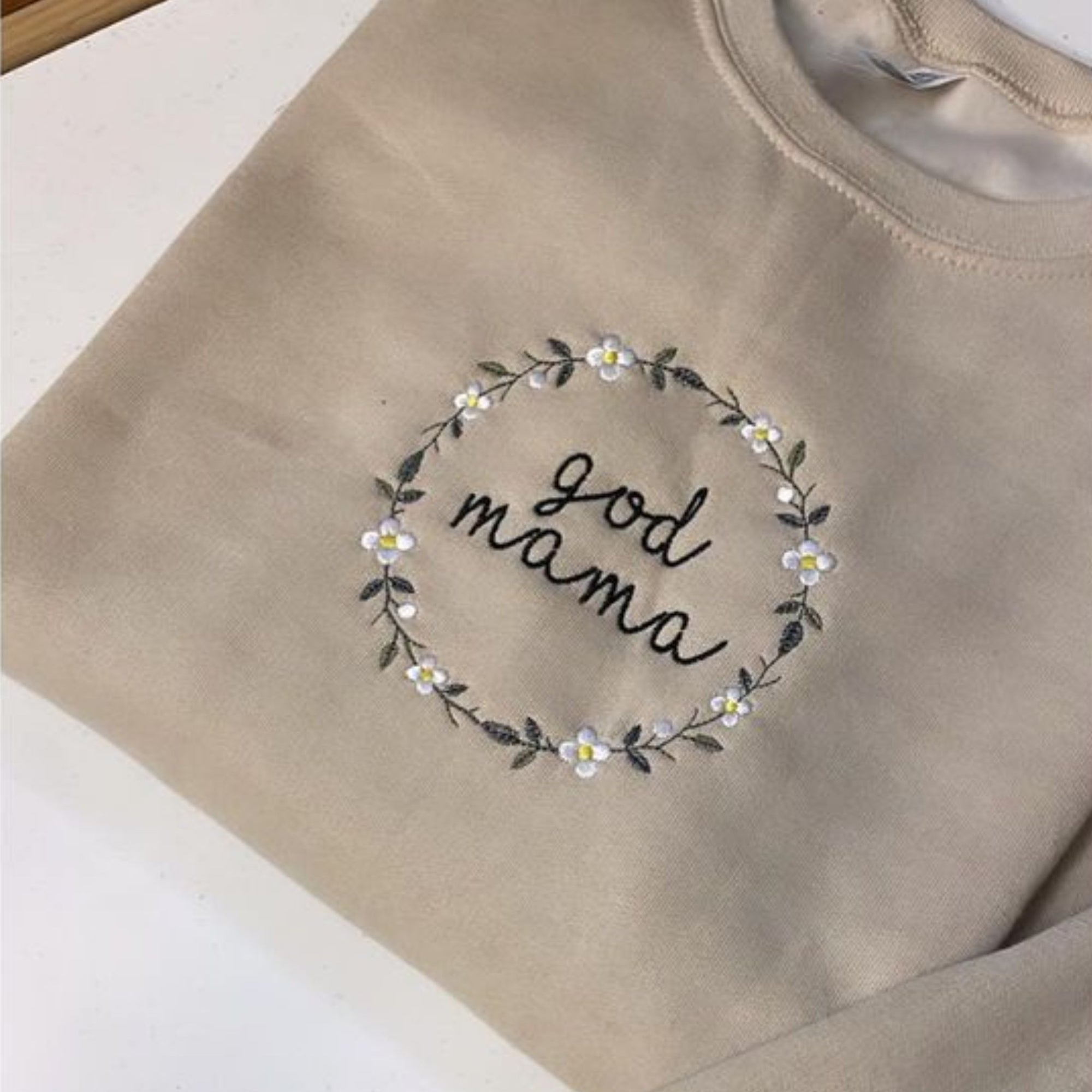 Custom God Mother Embroidery Sweatshirt, Personalized Crewneck On The Sleeve, Best Gift For Mother Day's