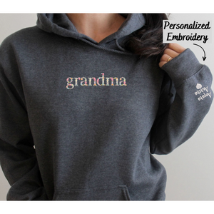Custom Grandma Hoodie, Embroidery Hoodie Flower Letter, Gifts for Grandparents