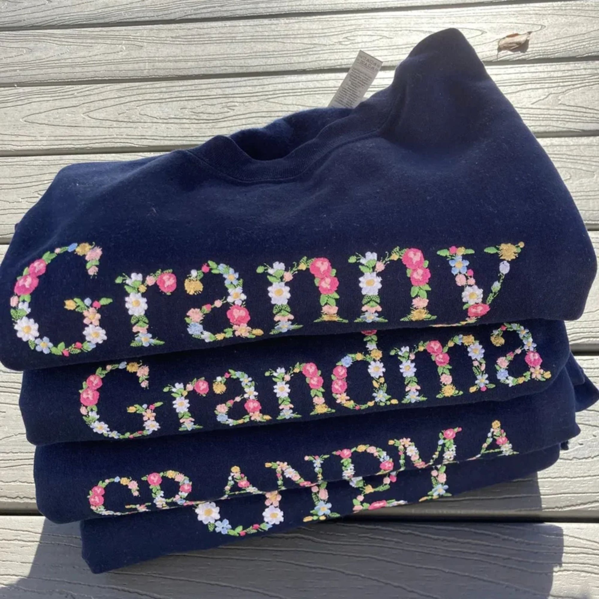 Custom Grandma Sweatshirt, Embroidery Crewneck Flower Letter, Gifts for Grandparents