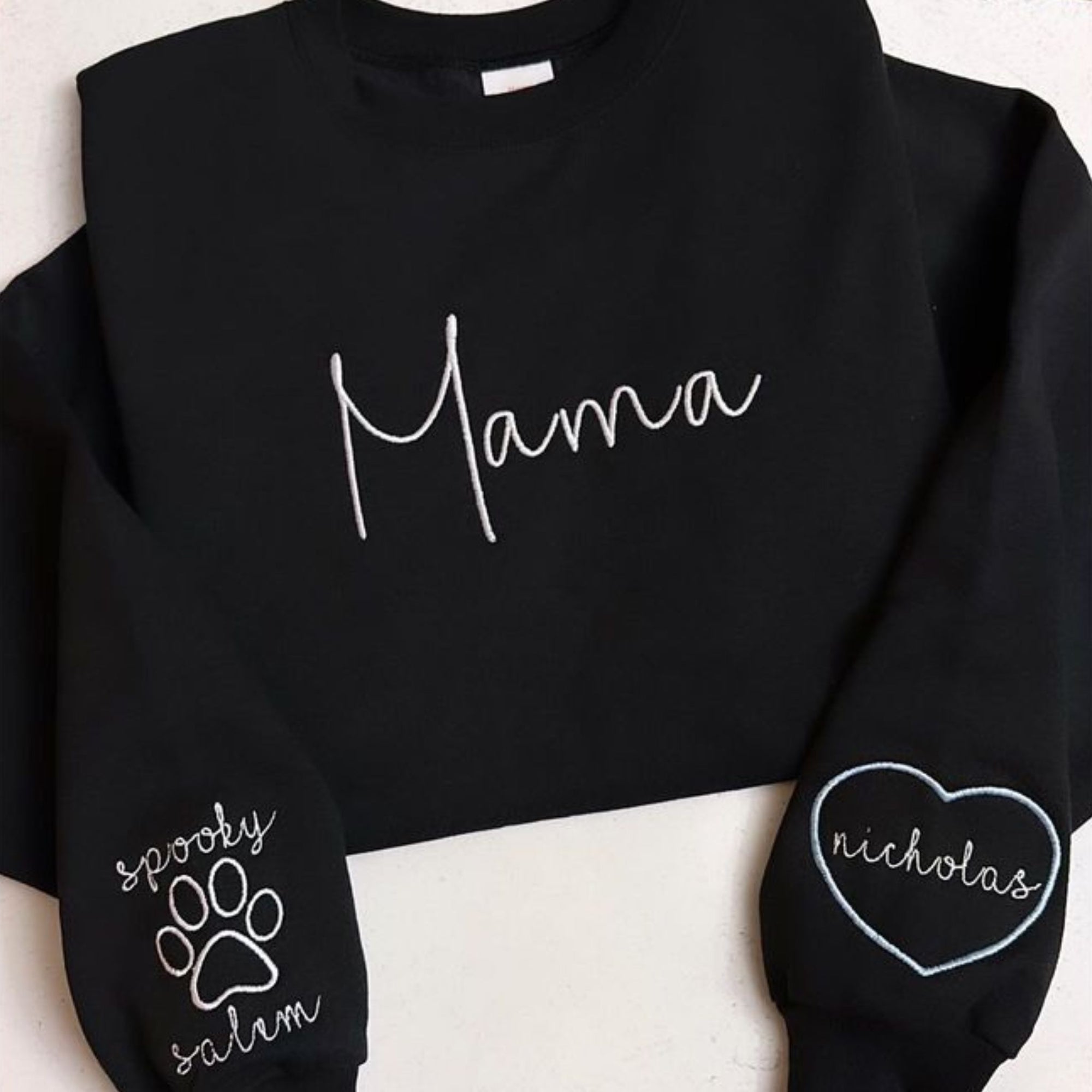 Custom Mama Embroidery Sweatshirt, Personalized Kid Name On The Sleeve, Gift for New Mothers