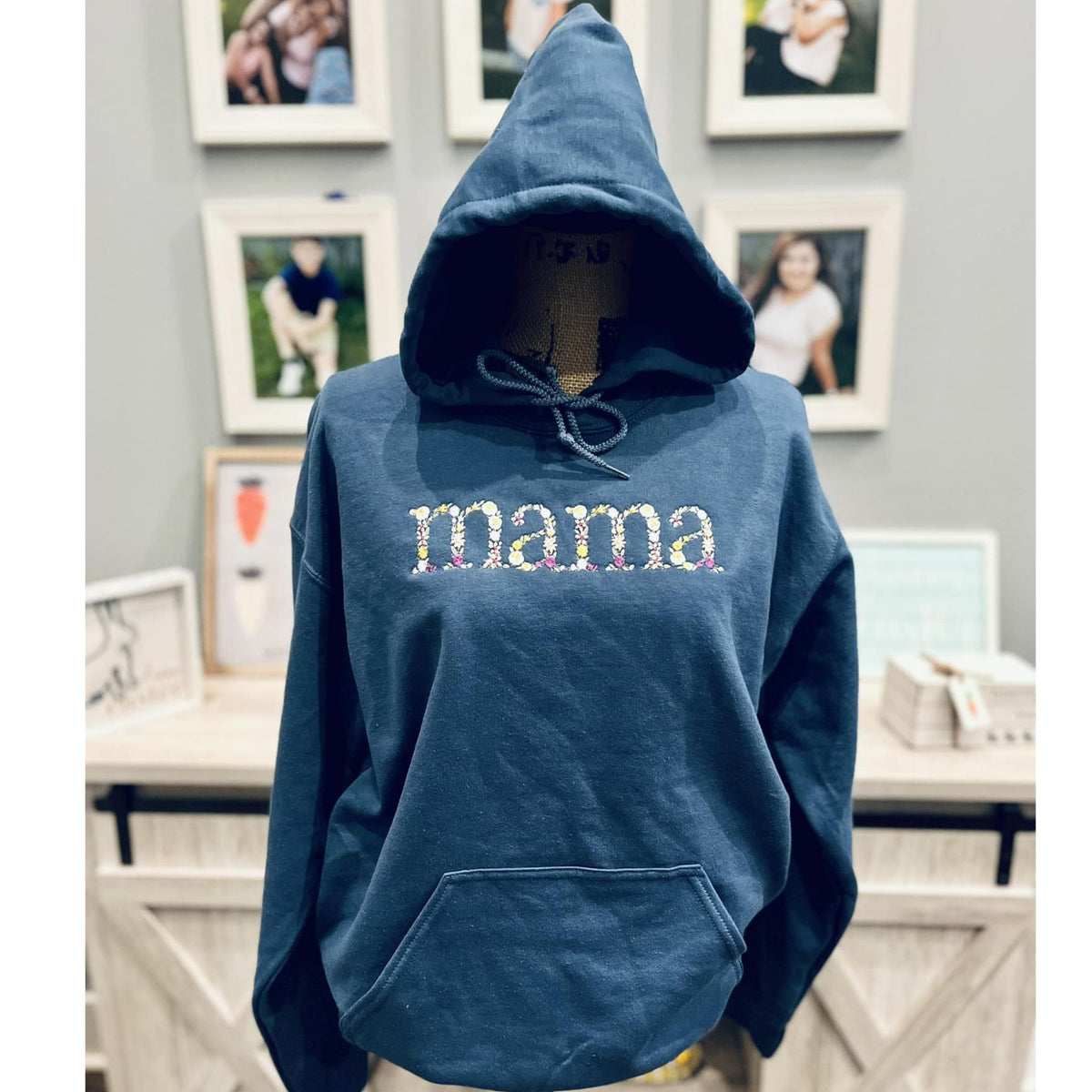 Mama Floral Hoodie or Sweatshirt with Custom Embroidered Kids Name On Sleeve - Embroly
