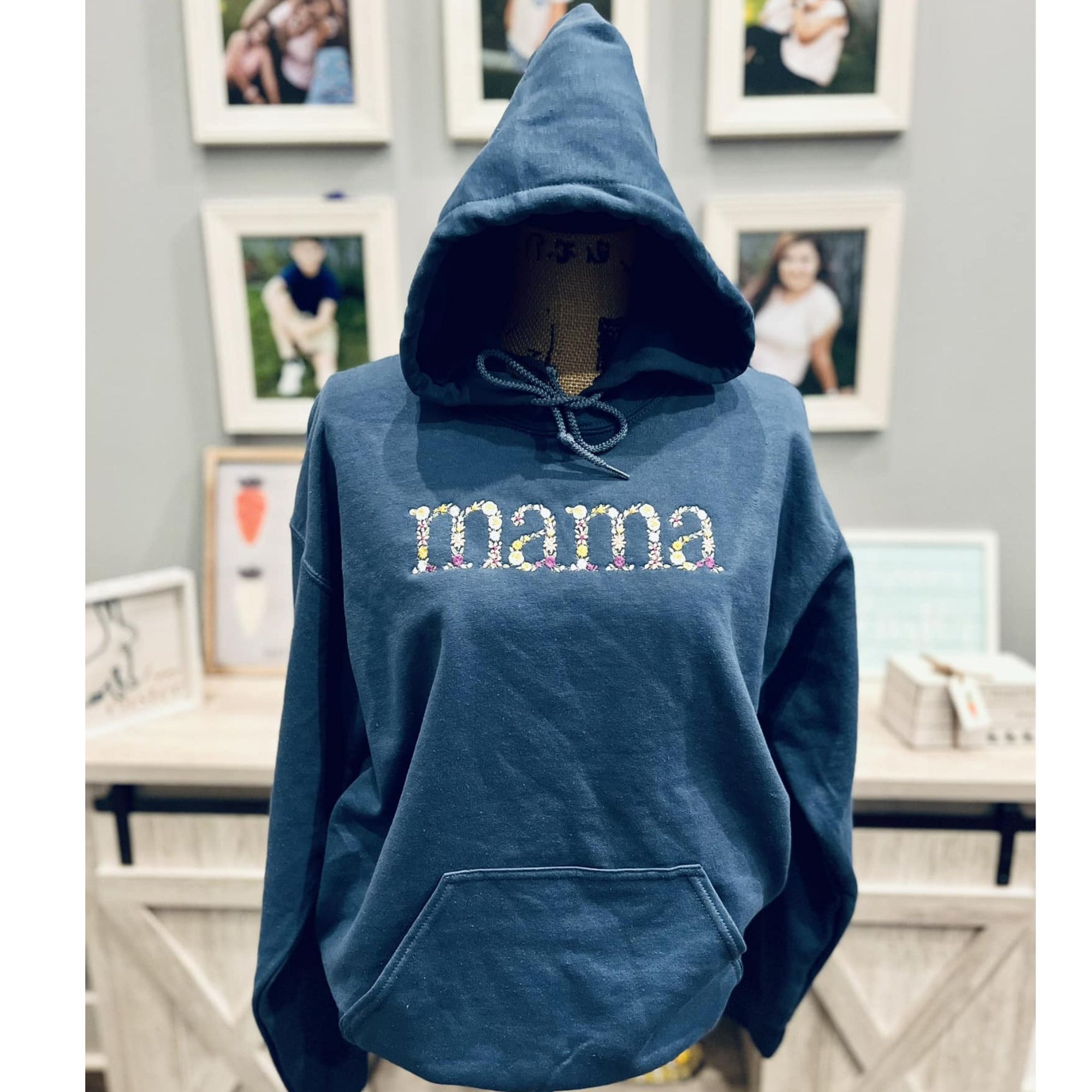 Custom Mama Floral Embroidered Hoodie With Kids Name On Sleeve, Gift For Mother's Day