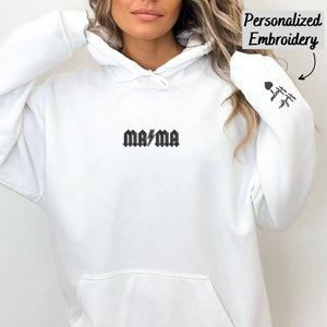 Custom Mama Lightning Bolt Embroidery Hoodie, Personalized Hoodie With Initial On Sleeve