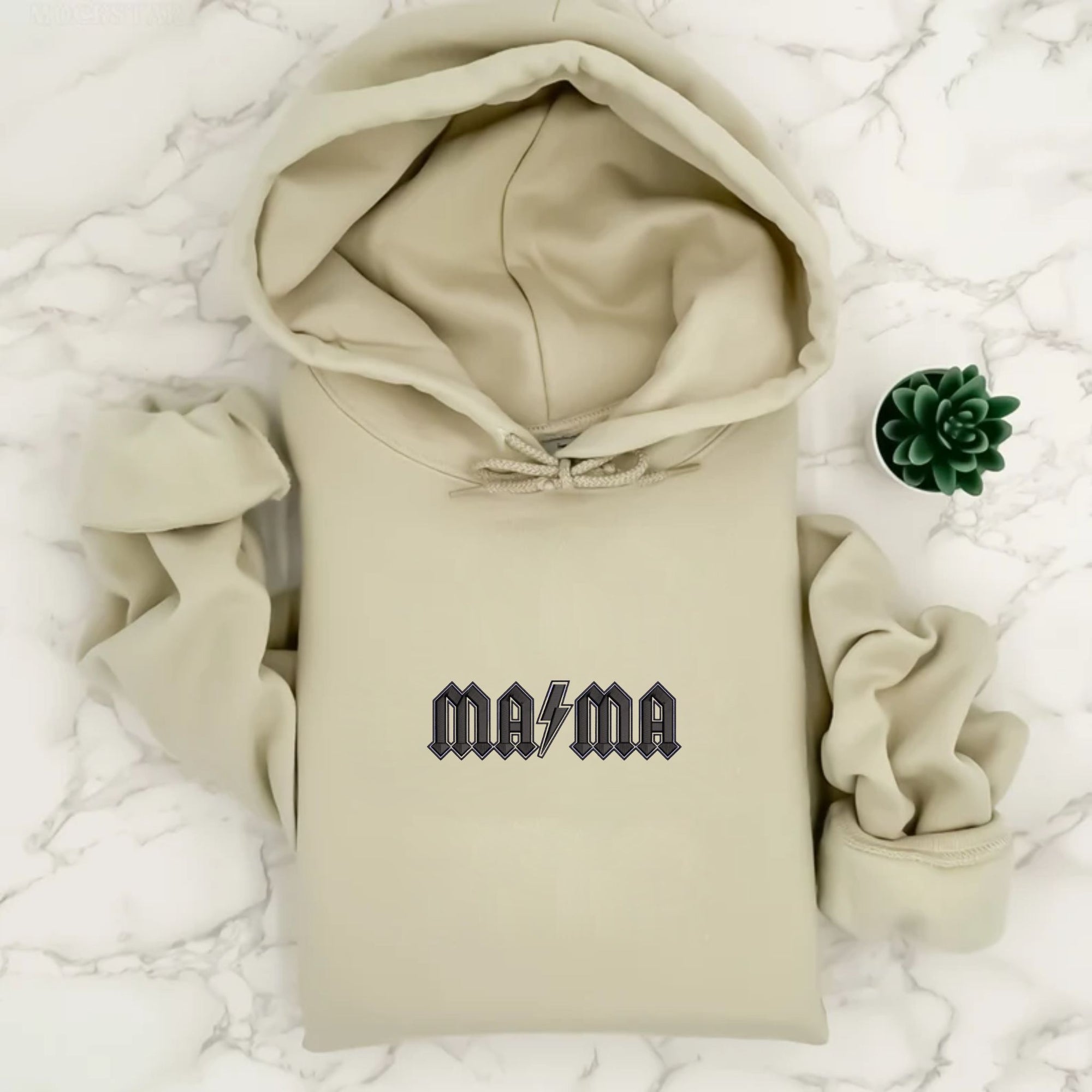 Custom Mama Lightning Bolt Embroidery Hoodie, Personalized Hoodie With Initial On Sleeve