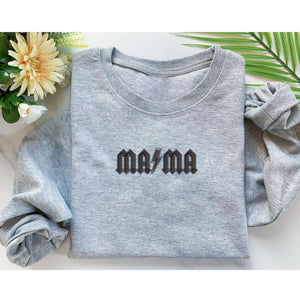 Custom Mama Lightning Bolt Embroidery Sweatshirt, Personalized Crewneck With Initial On Sleeve
