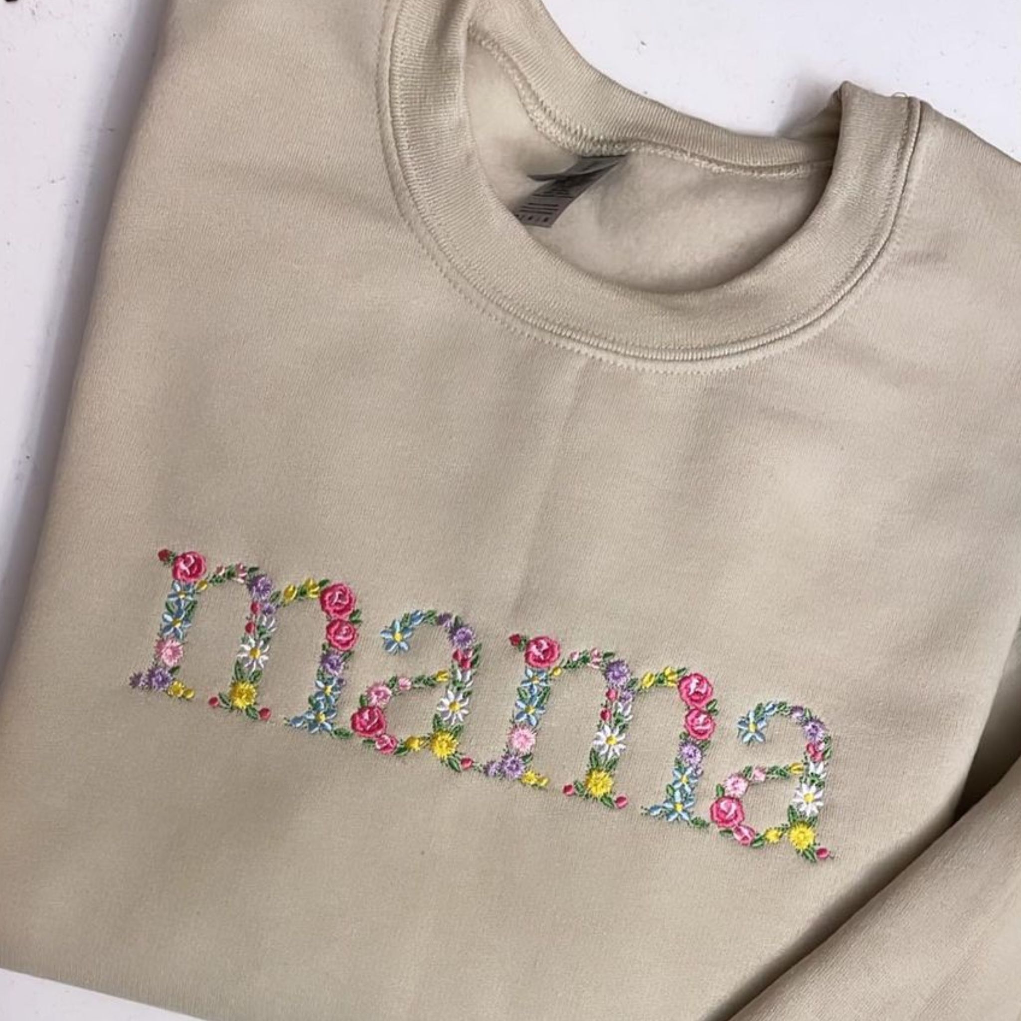 Custom Embroidered Mama Sweatshirt With Simple Embroidery Flower, Best Gift  For Mom, Personalized Sweatshirt With Initial On Sleeve - Embroly