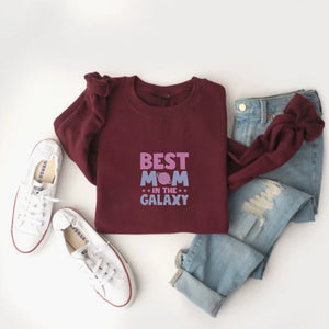 Embroidered Best Mom In The Galaxy Sweatshirt, Personalized Sweater With Your Own Style, Gift For Mom
