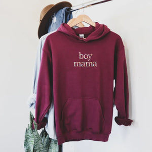 Embroidered Boy Mama Hoodie, Personalized Hood with Initial On Sleeve, Mother's Day Gift From Son