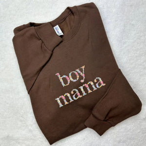 Embroidered Boy Mama Sweatshirt, Personalized Crewneck with Initial On Sleeve, Mother's Day Gift From Son