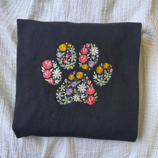 Embroidered Floral Animal Dog Cat Paw Sweatshirt, Gift For Dog Owners - Embroly