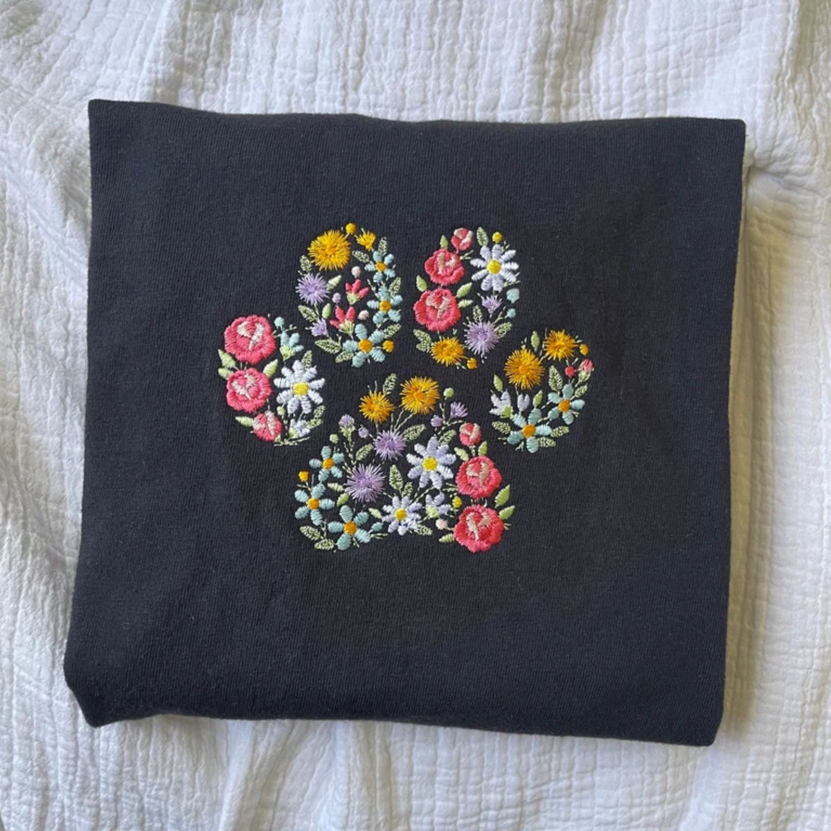 Embroidered Floral Animal Dog Cat Paw Sweatshirt, Gift For Dog Owners - Embroly