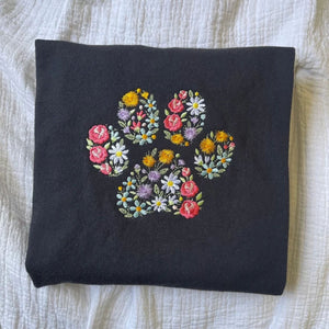 Embroidered Floral Animal Dog Cat Paw Sweatshirt, Gift For Dog Owners