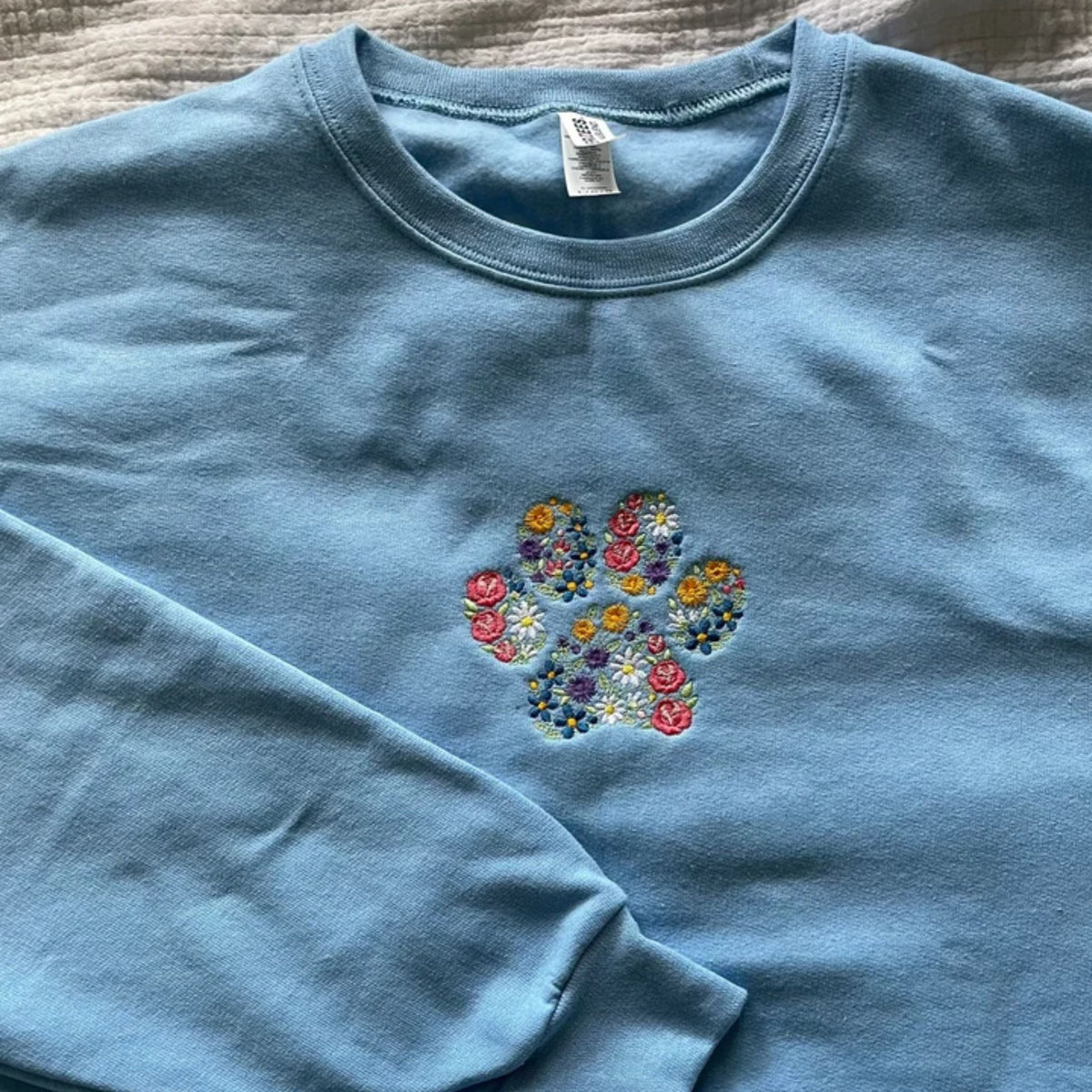 Embroidered Floral Animal Dog Cat Paw Sweatshirt, Gift For Dog Owners - Embroly