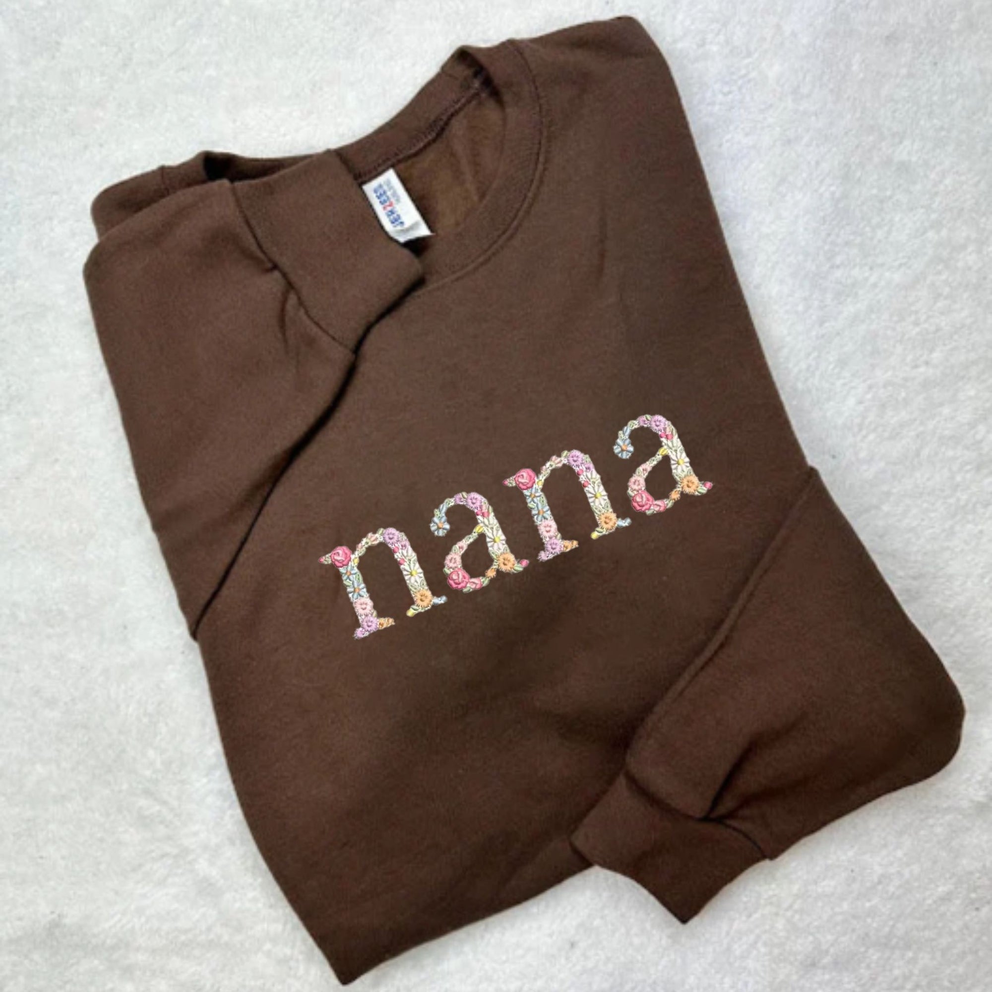 Embroidered Floral Nana Sweatshirt, Personalized Crewneck with Initial On Sleeve, Good Nana Gift Ideas